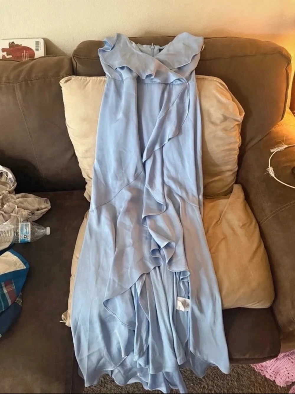 Express Light Blue High-Low Ruffle Maxi Dress